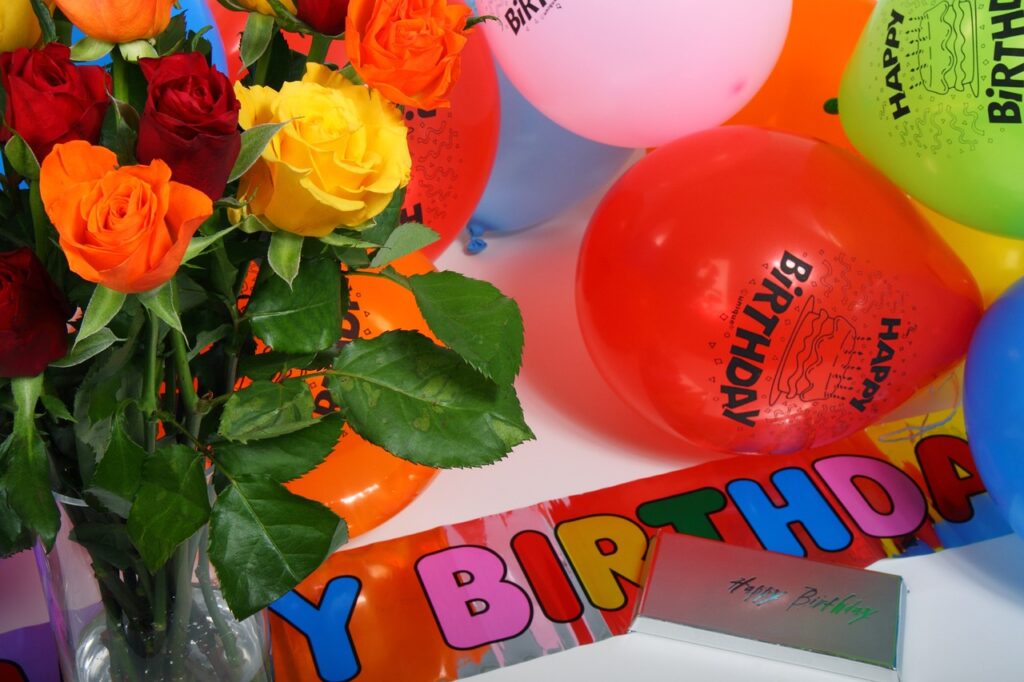 Birthday Flowers and Balloon